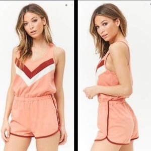 NEW Retro Tennis Track Romper Pink Racerback 70’s S Forever 21 Vintage Red Boho